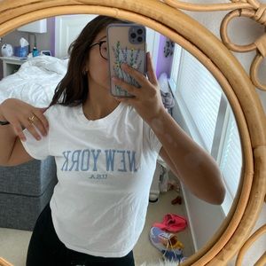 brandy melville blue and white new york tee